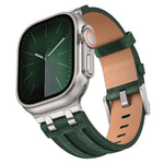 Crazy Horse Vegan Leather Stainless Steel Silver Buckle Watch Band, For Apple Watch 46mm / 49mm / 45mm / 44mm