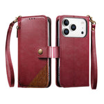 Splicing Zipper Wallet Vegan Leather Phone Case with Strap, For iPhone 17 Pro Max, For iPhone 17 Pro, For iPhone 17, For iPhone Air, For iPhone 16 Pro Max, For iPhone 16 Pro, For iPhone 16 Plus, For iPhone 16