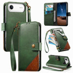 Splicing Zipper Wallet Vegan Leather Phone Case with Strap, For iPhone 17 Pro Max, For iPhone 17 Pro, For iPhone 17, For iPhone Air, For iPhone 16 Pro Max, For iPhone 16 Pro, For iPhone 16 Plus, For iPhone 16