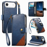 Splicing Zipper Wallet Vegan Leather Phone Case with Strap, For iPhone 17 Pro Max, For iPhone 17 Pro, For iPhone 17, For iPhone Air, For iPhone 16 Pro Max, For iPhone 16 Pro, For iPhone 16 Plus, For iPhone 16