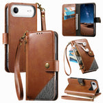 Splicing Zipper Wallet Vegan Leather Phone Case with Strap, For iPhone 17 Pro Max, For iPhone 17 Pro, For iPhone 17, For iPhone Air, For iPhone 16 Pro Max, For iPhone 16 Pro, For iPhone 16 Plus, For iPhone 16