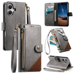 Splicing Zipper Wallet Vegan Leather Phone Case with Strap, For iPhone 17 Pro Max, For iPhone 17 Pro, For iPhone 17, For iPhone Air, For iPhone 16 Pro Max, For iPhone 16 Pro, For iPhone 16 Plus, For iPhone 16