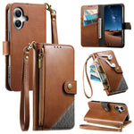 Splicing Zipper Wallet Vegan Leather Phone Case with Strap, For iPhone 17 Pro Max, For iPhone 17 Pro, For iPhone 17, For iPhone Air, For iPhone 16 Pro Max, For iPhone 16 Pro, For iPhone 16 Plus, For iPhone 16
