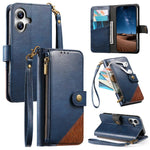 Splicing Zipper Wallet Vegan Leather Phone Case with Strap, For iPhone 17 Pro Max, For iPhone 17 Pro, For iPhone 17, For iPhone Air, For iPhone 16 Pro Max, For iPhone 16 Pro, For iPhone 16 Plus, For iPhone 16