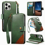 Splicing Zipper Wallet Vegan Leather Phone Case with Strap, For iPhone 17 Pro Max, For iPhone 17 Pro, For iPhone 17, For iPhone Air, For iPhone 16 Pro Max, For iPhone 16 Pro, For iPhone 16 Plus, For iPhone 16