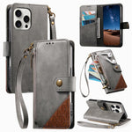Splicing Zipper Wallet Vegan Leather Phone Case with Strap, For iPhone 17 Pro Max, For iPhone 17 Pro, For iPhone 17, For iPhone Air, For iPhone 16 Pro Max, For iPhone 16 Pro, For iPhone 16 Plus, For iPhone 16