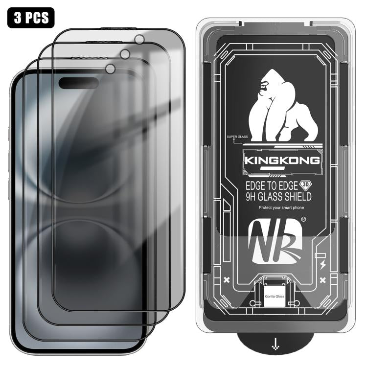 3pcs Easy Install Box Dust-Free 3D Curved Edge Privacy Electroplated Explosion-Proof Tempered Glass Film, For iPhone 17 Pro Max, For iPhone 17 Pro, For iPhone 17, For iPhone Air, For iPhone 16 Pro Max, For iPhone 16 Pro, For iPhone 16