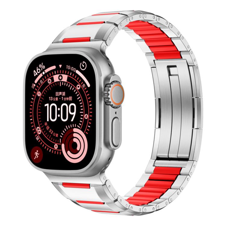 Multi-Faceted Rubber Inlaid Stainless Steel Watch Band, For Apple Watch 46mm / 49mm / 45mm / 44mm, For Apple Watch 42mm / 41mm / 40mm / 38mm
