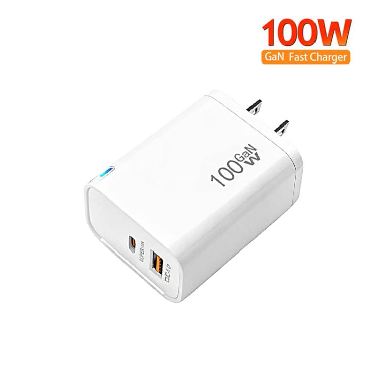 PD47 GaN 100W PD Type-C + QC3.0 USB Charger with Type-C to Type-C Data Cable, US Plug, US Plug