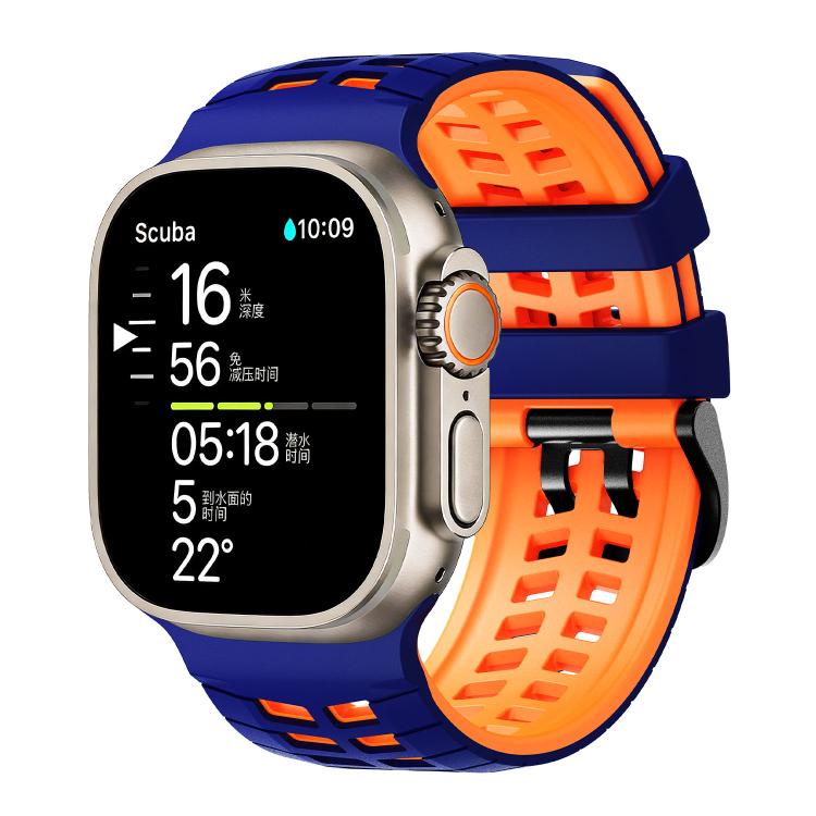 Double Holes Two Color Tire Texture Silicone Watch Band, For Apple Watch 49mm / 46mm / 45mm / 44mm