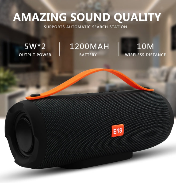 E13 Mini Portable Wireless Bluetooth Speaker Stereo Speakerphone Radio Music Subwoofer Column Speakers with TF FM, RED, BLUE, BLACK