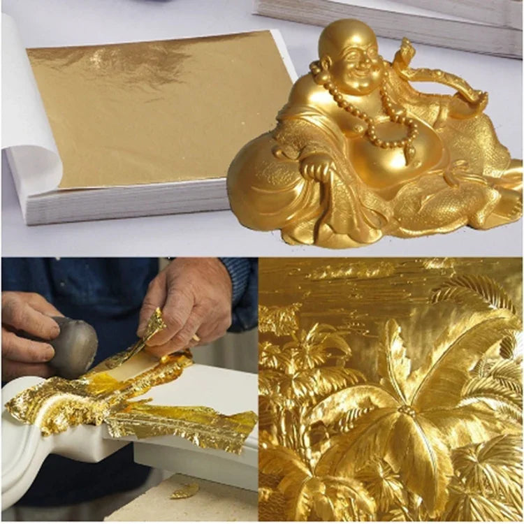 100 PCS 9x9CM Imitation Gold Leaf Hotel Decorative Sticker
