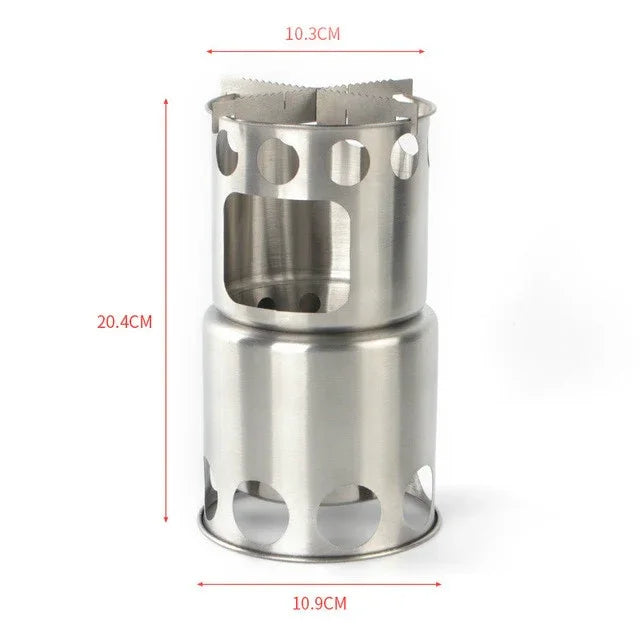 Outdoor Stainless Steel Windproof Stove Portable Camping Roast Stove Set, Wood Stove, Stove Set+Wood Stove