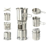 Outdoor Stainless Steel Windproof Stove Portable Camping Roast Stove Set, Wood Stove, Stove Set+Wood Stove