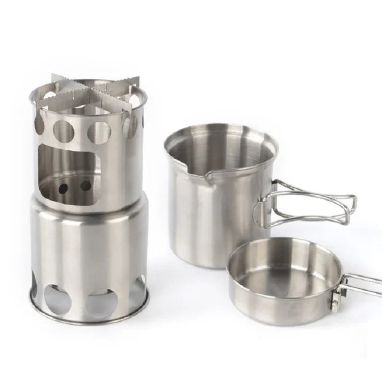Outdoor Stainless Steel Windproof Stove Portable Camping Roast Stove Set, Wood Stove, Stove Set+Wood Stove