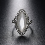 Vintage Silver Plated White Big Oval Opal Ring For Women, 8