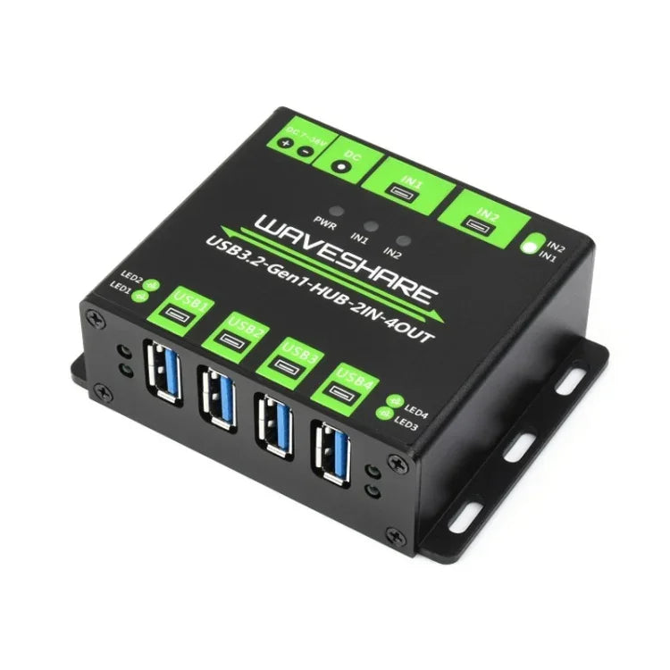 Waveshare 23929 USB HUB, Extending 4 X USB 3.2 Ports, Switchable Dual Hosts, Multi Protections, 23929