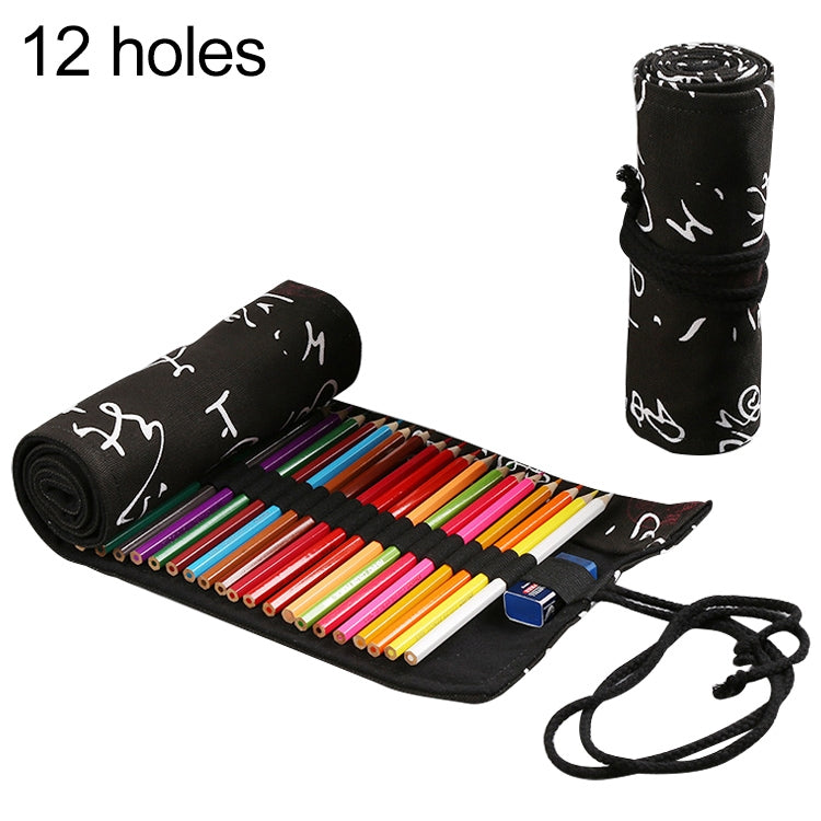 Calligraphy Cute Canvas Roll School Pencil Case Pencilcase Student Pen Bag Stationery Pouch Supplies