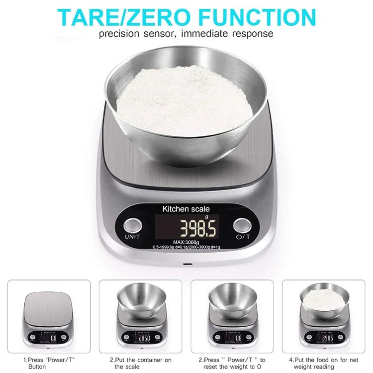 BOH-C305 Kitchen Stainless Steel LCD  Electronic Scale, Specification: 3kg/0.1g, 3kg/0.1g