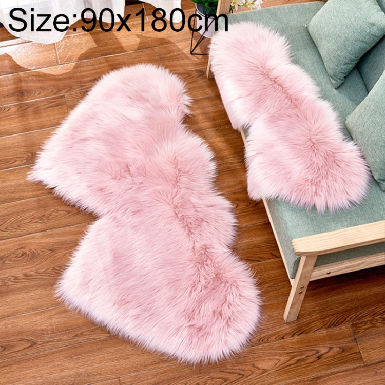 Creative Double Heart Imitation Wool Carpet Sofa Cushion Mat Plush Bedroom Living Room Floor Rugs, 90x180cm
