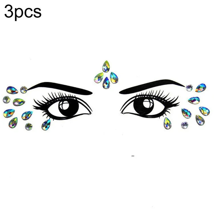 3 PCS  Forehead Green Masquerade Makeup Acrylic Face Sticker, YT-46, YT-47, YT-48, YT-49, YT-50, YT-51, YT-52, YT-53-01, YT-53-02, YT-54, YT-55, YT-56, YT-57, YT-59, YT-60, YT-61, YT-65, YT-66, YT-67, YT-68, YT-69