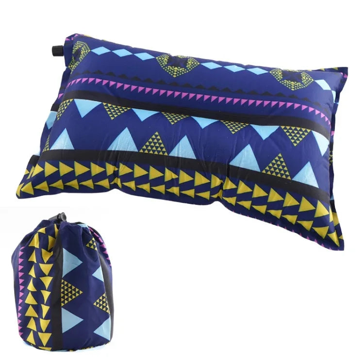 Portable Ethnic Style Automatic Inflatable Pillows Outdoor Camping Tent Camping Equipment Car Travel Pillows, Navy Blue Stripes, Orange Stripes, Red Yellow Printing, Gray Blue Print