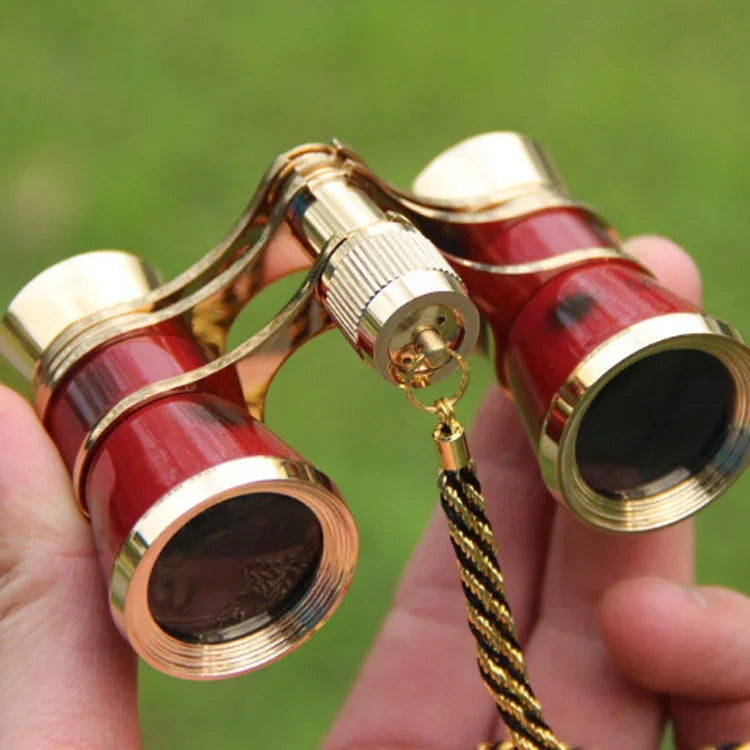 Metal 3X25 Belt Gold Plating Red Classical Gift Mirror Telescope, Wine Red with Chain