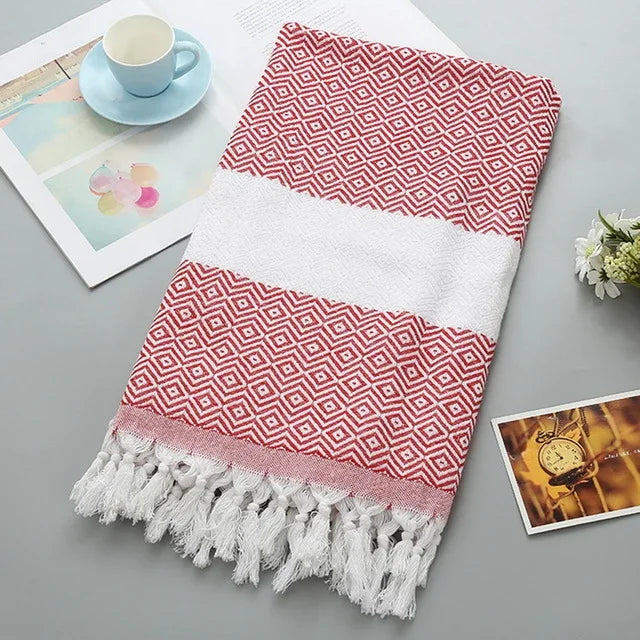 Striped Cotton Bath Towel With Tassels Thin Travel Camping Bath Sauna Beach Gym Pool Blanket Absorbent Easy Care
