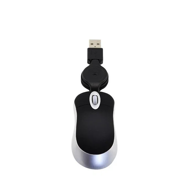 Mini Computer Mouse Retractable USB Cable Optical Ergonomic1600 DPI Portable Small Mice for Laptop