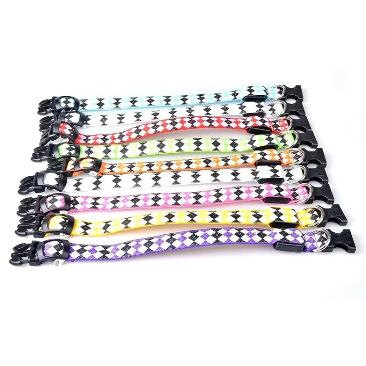 Plaid Pattern Rechargeable LED Glow Light Leads Pet Dog Collar for Small Medium Dogs, L, XL