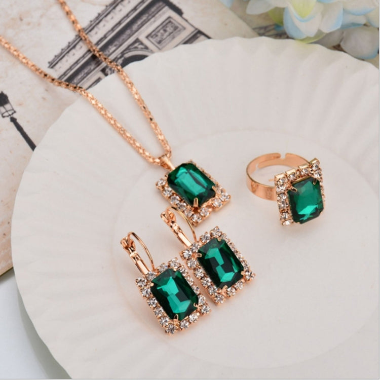 Square Crystal Necklace Earrings Ring For Women Jewelry Sets, Red, Green, Black, White, Royal Blue, Lake Blue