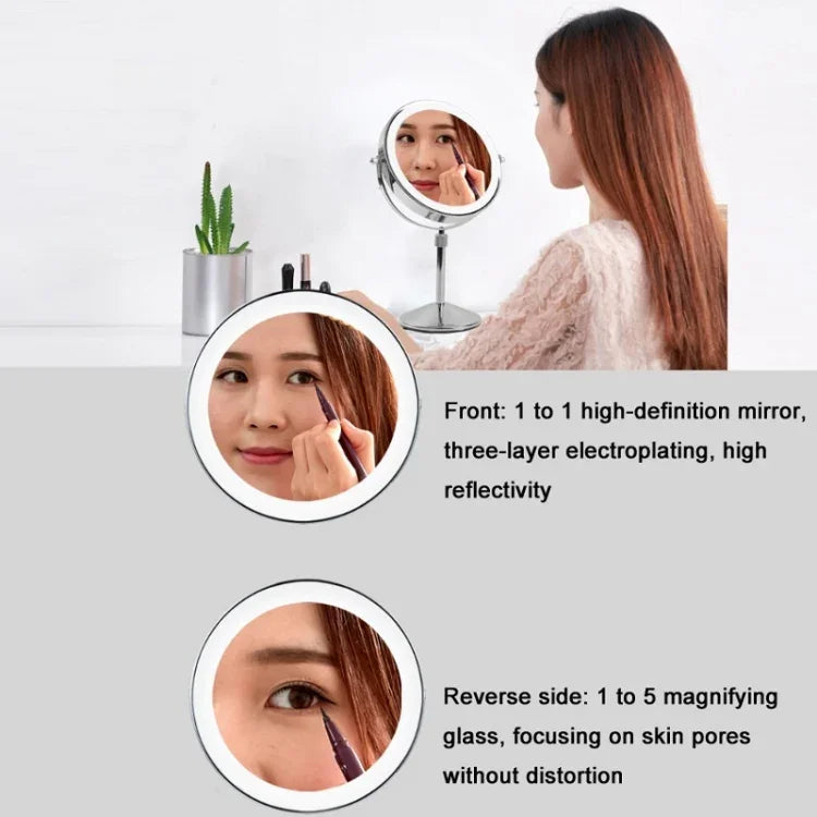 Desktop Double-SidedRound LED Luminous Makeup Mirror Liftable Magnifying Mirror, Plane + 3 Times Magnification(8-inch Battery Model), Plane + 5 Times Magnification(8-inch Battery Model), Plane + 7 Times Magnification(8-inch Battery Model)              ...