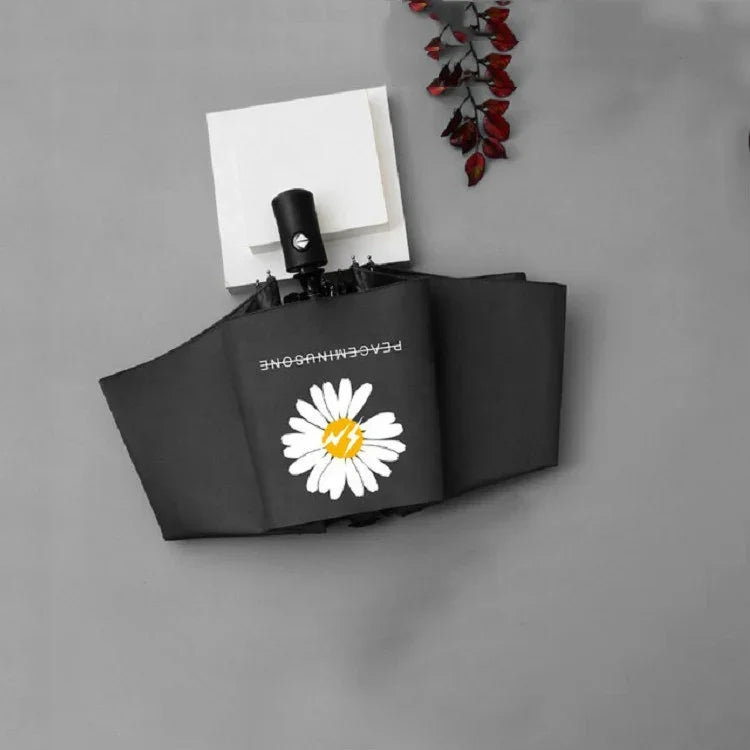 GD Daisy Vinyl Sunny And Rain Umbrella Anti-UV Shade Sunscreen Three Folding Umbrella
