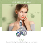 S925 Sterling Silver Bicycle Pendant Color Inlaid Zircon Beads DIY Bracelet Charm Accessories, Pendant, Pendant + Bare Chain
