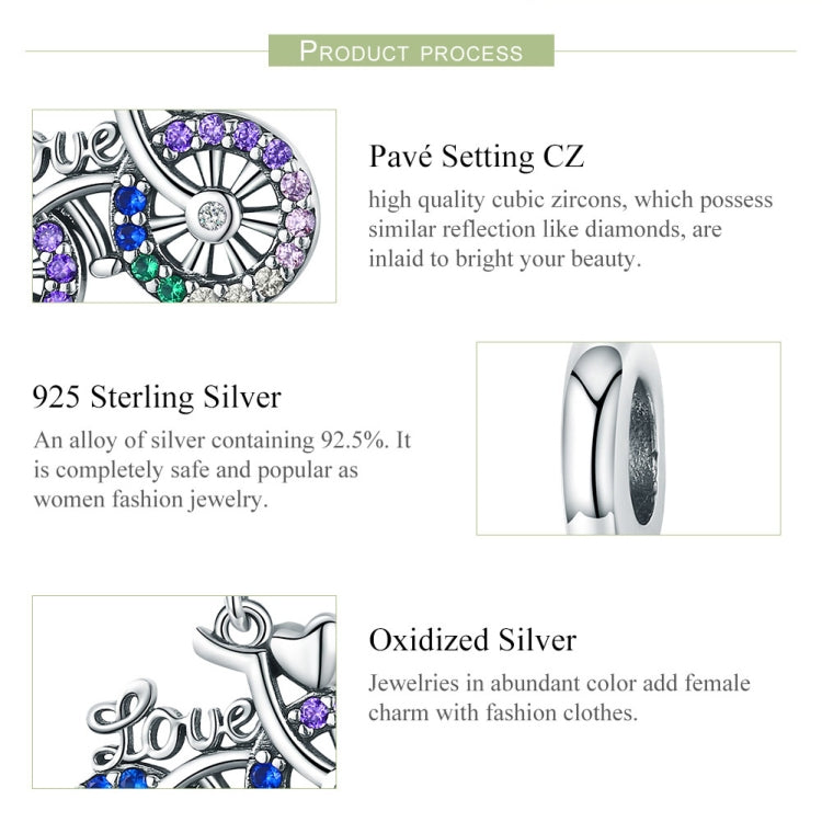 S925 Sterling Silver Bicycle Pendant Color Inlaid Zircon Beads DIY Bracelet Charm Accessories, Pendant, Pendant + Bare Chain