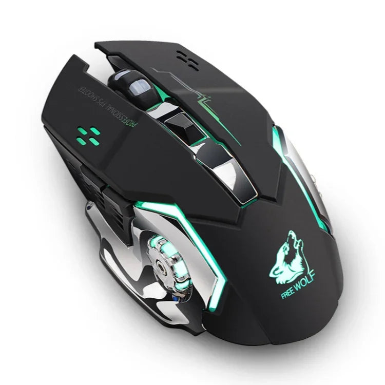 FREEDOM-WOLF X8 2400 DPI 6 Keys 2.4G Wireless Charging Silent Luminous Gaming Mechanical Mouse, X8 Black, X8 Metal Grey, X8 Star Black