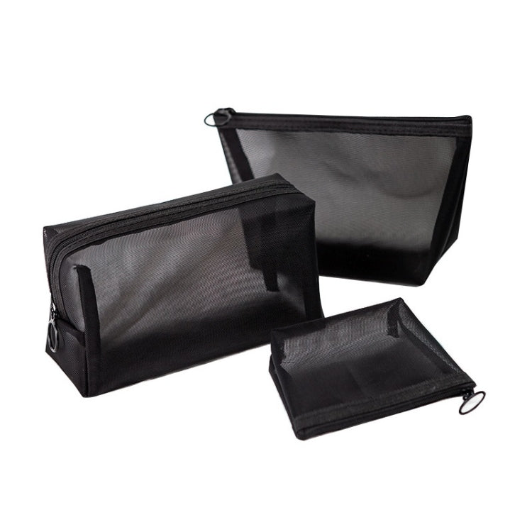 Black Transparent Mesh Cosmetic Bag Three-piece Large Capacity Travel Cosmetic Storage Bag, Three-piece Storage Bag