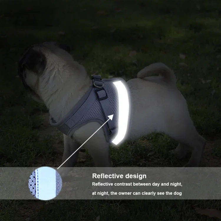 Adjustable Polyester Mesh Reflective Vest Lead Leash for Pet Dog, S, M, L, XL