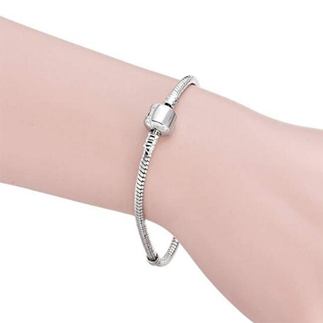 17-21cm Silver Snake Chain Link Bracelet Fit European Charm Pandora Bracelet, 20cm, 21cm, 19cm, 18cm