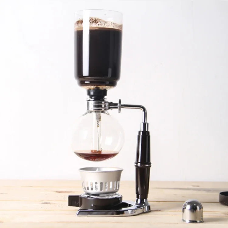 Classic Siphon Coffee Pot Black Handle Glass Syphon Pot for 5 People, Size:37.5x11.3cm, Coffee Pot with Handle