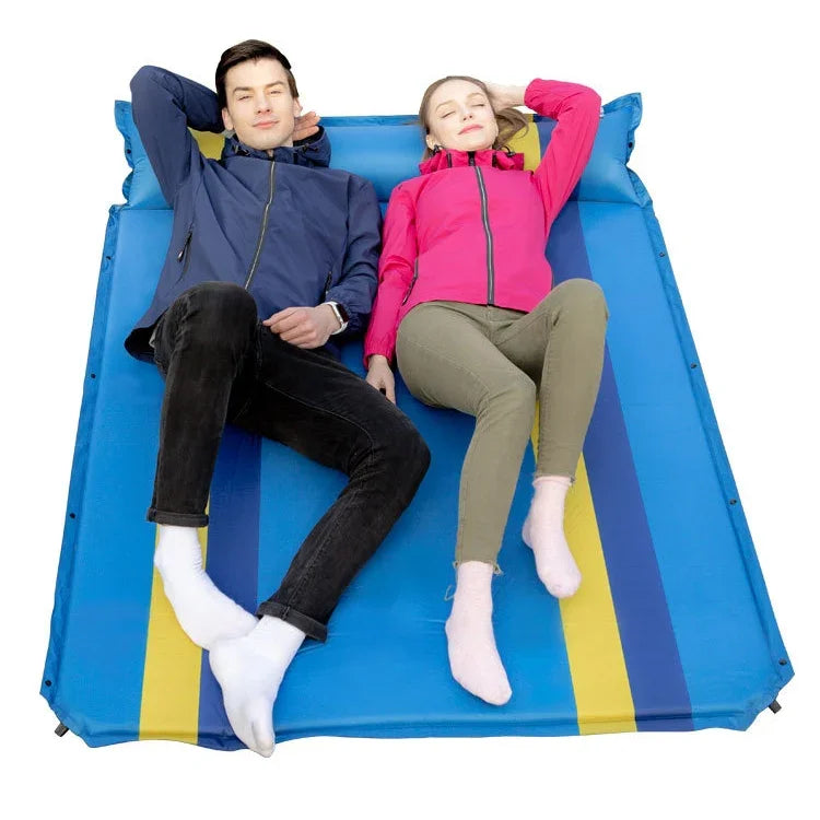Color Matching Automatic Inflatable Outdoor Sports Double Camping Air Cushion, 190x130x3.5cm Green, 190x130x3.5cm Blue, 190x130x3.5cm Orange