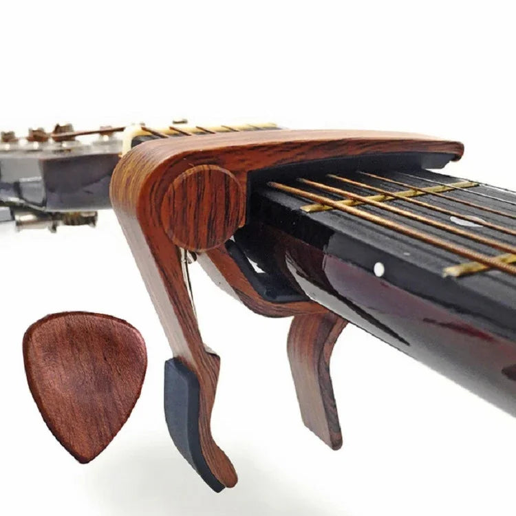 2 in 1 Solid Wood Folk Music Guitar Capo + Pick Set, Folk Music Guitar Capo