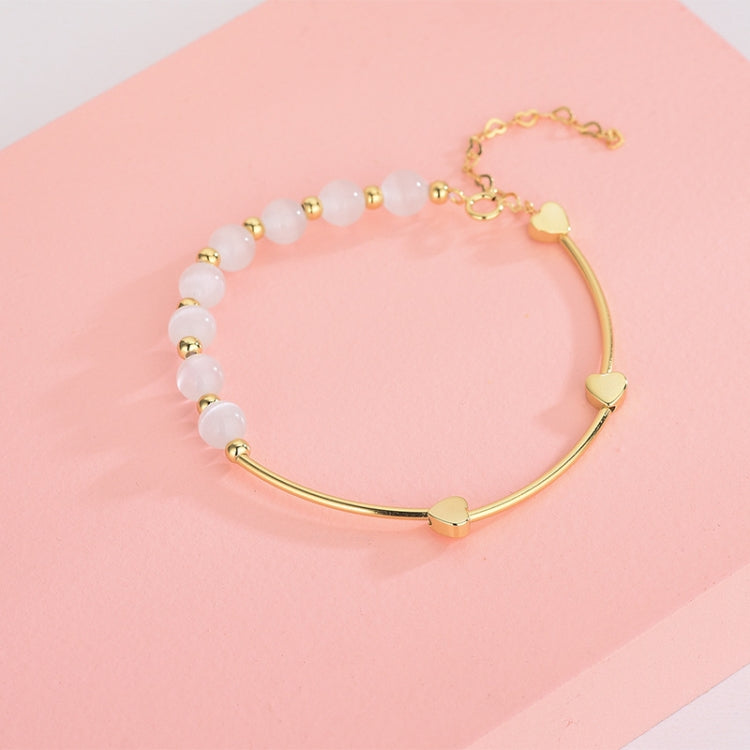 S925 Sterling Silver Natural Crystal Opal Bracelet Love Bracelet, Platinum, Gold, Rose Gold