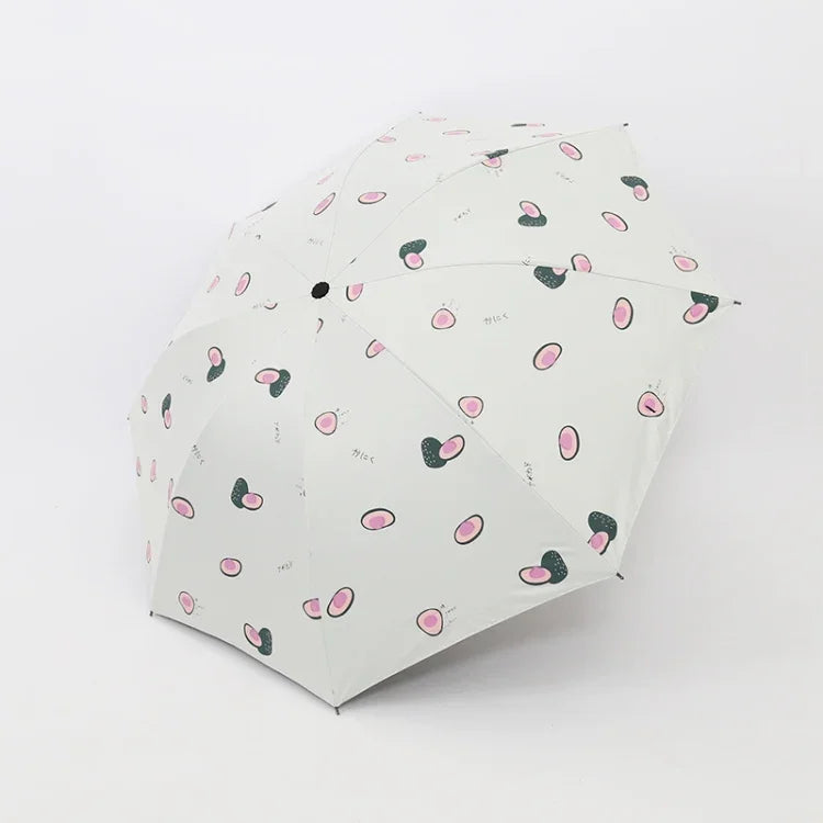 Small Fresh Sun Umbrella Female Sun Umbrella Student Vinyl Three-Fold Simple Dual-Use Sun Umbrella, Avocado Green, Avocado White, Avocado Pink, Strawberry White, Strawberry Pink, Peach White, Peach Pink