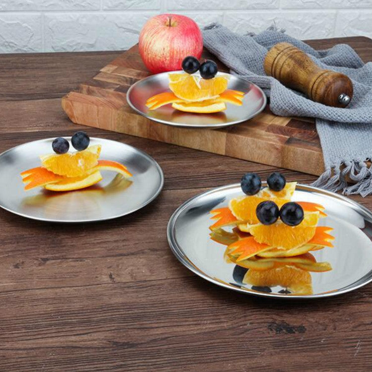 Stainless Steel Thickened Round Plate Cafe Tray Fruit Cake Plate Bone Plate Dish Shallow Plate, 14cm Brushed Matte Silver, 17cm Brushed Matte Silver, 20cm Brushed Matte Silver, 23cm Brushed Matte Silver, 26cm Brushed Matte Silver                       ...