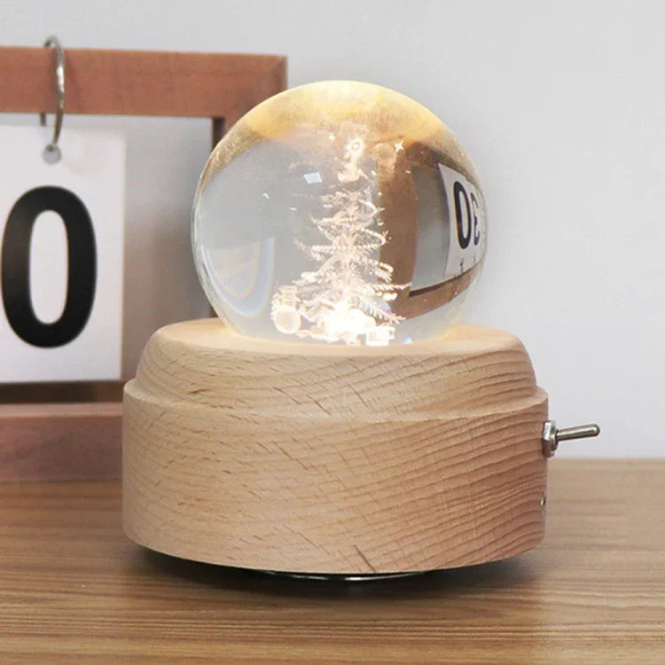 Girl Bedside Lamp Crystal Ball Wooden Base Music Box Charging Glow Rotating Night Light, Random Music, Ballet, Castle, Unicorn, Flying Pig, Dogs, Drawing Girl, Whale, Deer, Deer Head, Cat, Mermaid, Dandelion, Balloon Bear, Christmas Tree, Double Pig   ...