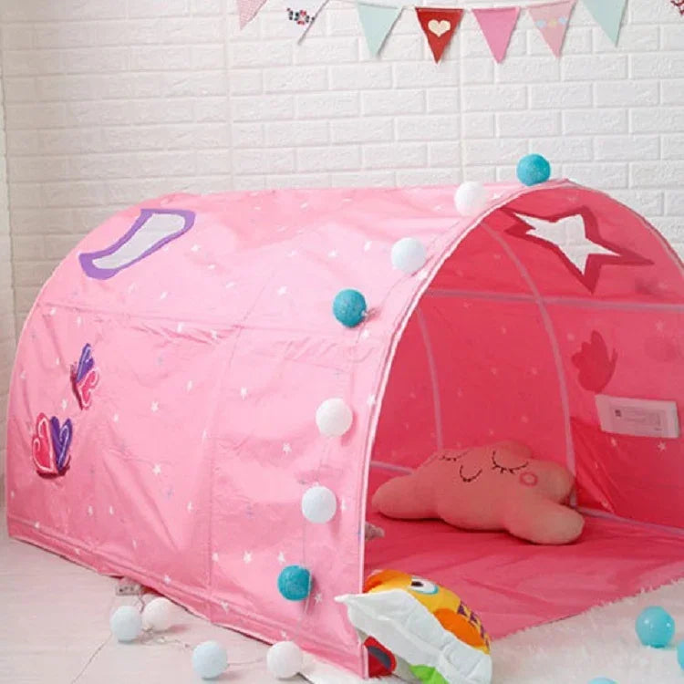 Children Home Bed Crawl Tunnel Game House Tent, Pink, Blue with Mosquito Net, Pink with Mosquito Net