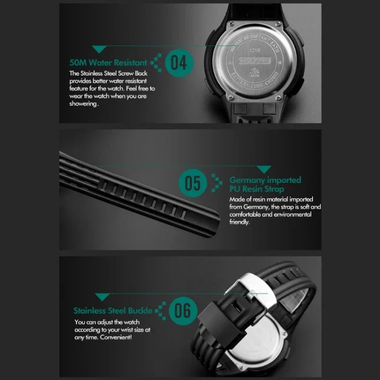 SKMEI 1219 Men Multi-Function Electronic Watch Outdoor Sports Watch, Green, Blue, Black, Rose Gold, Silver