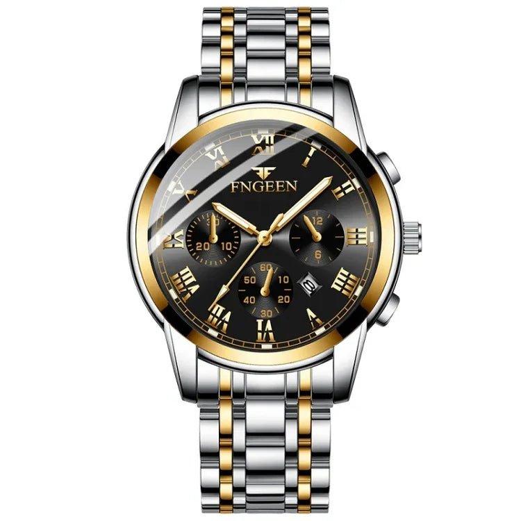 FNGEEN 4006 Men Automatic Mechanical Watch Waterproof Quartz Watch, Gold Blue Surface, Gold Black Surface, Gold White Surface, White Steel White Surface, White Steel Black Surface, White Steel Blue Surface, Black Steel Black Surface