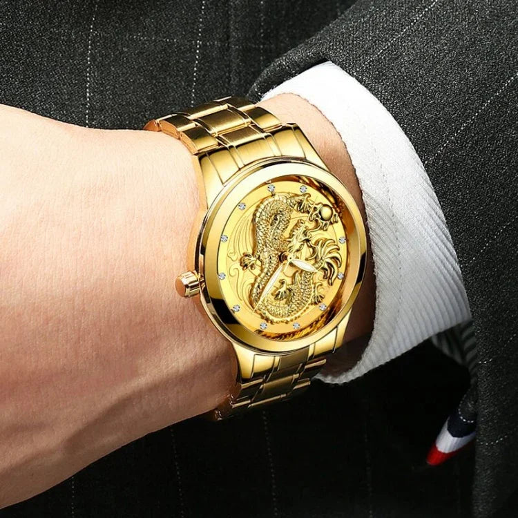 FNGEEN S666 Waterproof Luminous Non-Mechanical Watch Quartz Ultra-Thin Dragon Or Phoenix Pattern Couple Watch, Full Gold Gold Surface, Full Gold Black Surface, FullGold White Surface, Between Gold Gold Surface, Between Gold Black Surface